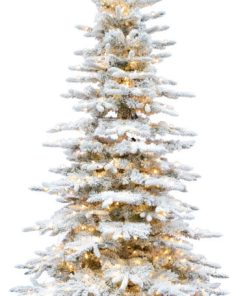 7.5' Flocked Pine Valley Christmas Tree With Clear LED String Lighting