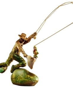 Trout and Fisherman Bronze Sculpture Rainbow at Mossy Rock