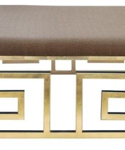 Worlds Away - Greek Key Square Ottoman - EILEEN, Natural Linen Cushion and Gold