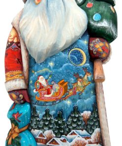 Up-Up and Away Woodcarved Santa Figurine