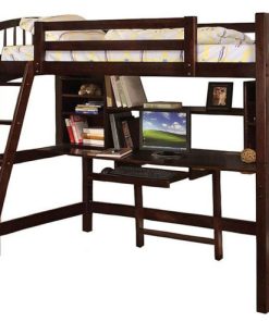 Transitional Style Wooden Bunk Bed with Workstation, Dark Brown