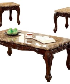 3-Piece Table Set With Ivory Marble Top, Dark Oak