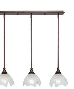 3-Light Mini Pendant, Hang Straight Swivels, Bronze, 7" Gold Ice Glass