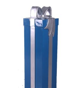 4' Blue Gift Box With Silver Ribbon And Bow