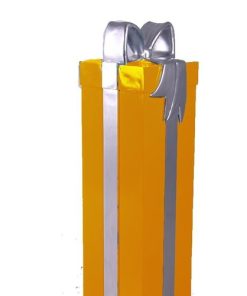 4' Gold Gift Box With Silver Ribbon And Bow