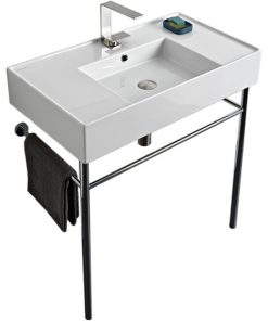 32" Ceramic Console Sink and Polished Chrome Stand, 1-Hole