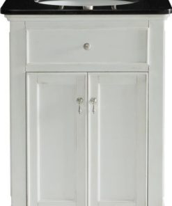 Vanity Cabinet Sink Brushed Steel Antique White Brass 2 -Door