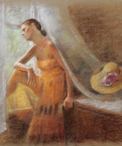 Thomas Strickland "Woman at the Window" Pastel Drawing