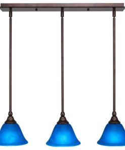 3-Light Mini Pendant, Hang Straight Swivels, Bronze, 7" Blue Italian Glass