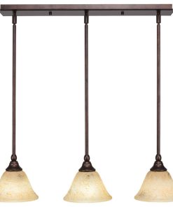 3-Light Mini Pendant, Hang Straight Swivels, Bronze, 7" Italian Marble Glass