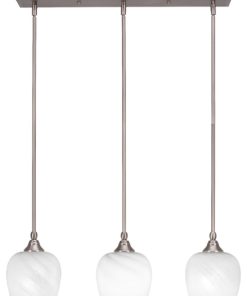 3 Light Linear Pendalier, Brushed Nickel Finish, 6" White Marble Glass