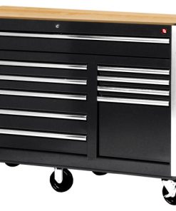 56" 10-Drawer deep Tool Cabinet With Hardwood Top, Black